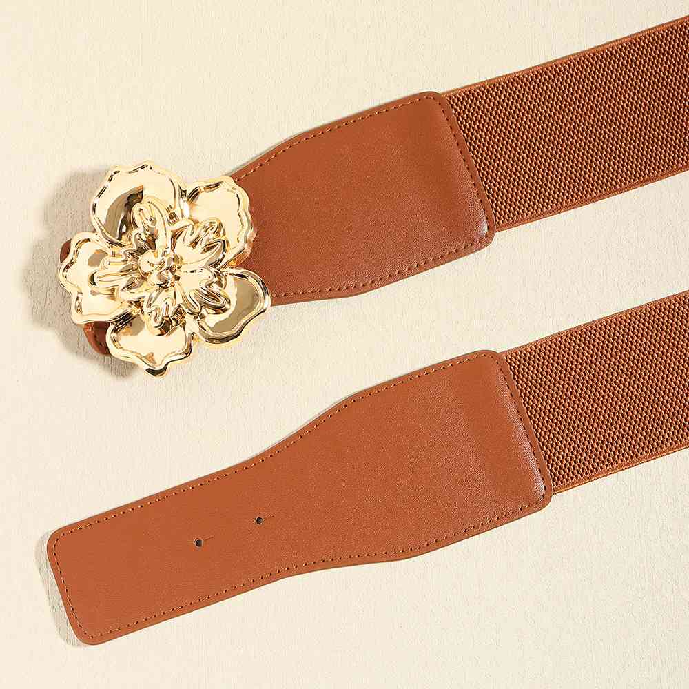 Flower Elegance Alloy Buckle Elastic Belt – Stylish Floral Design See size chart under “more details”