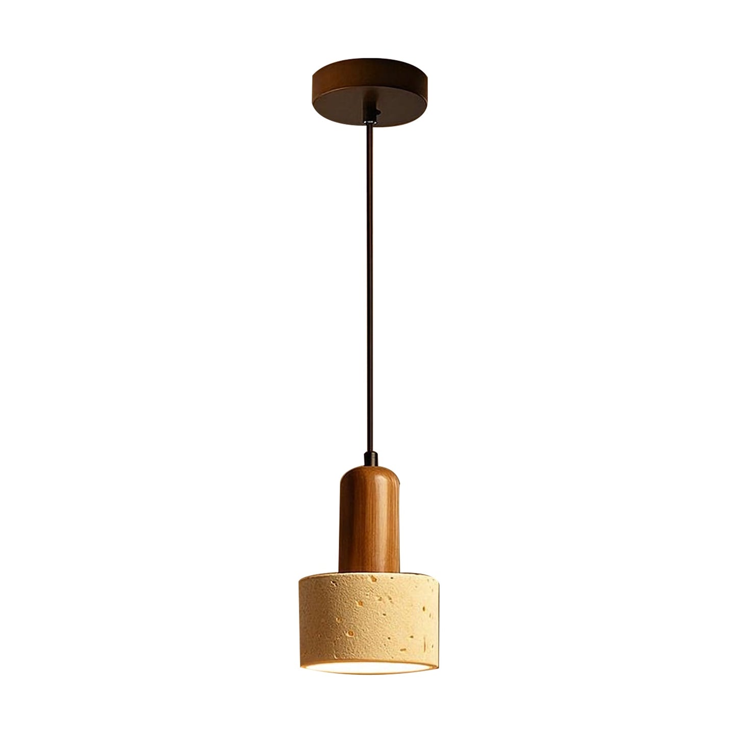 Lámpara Colgante Redonda Vintage de Madera y Travertino