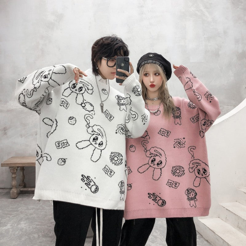 Thicken Embroidery Cartoon Cute Couple Sweater