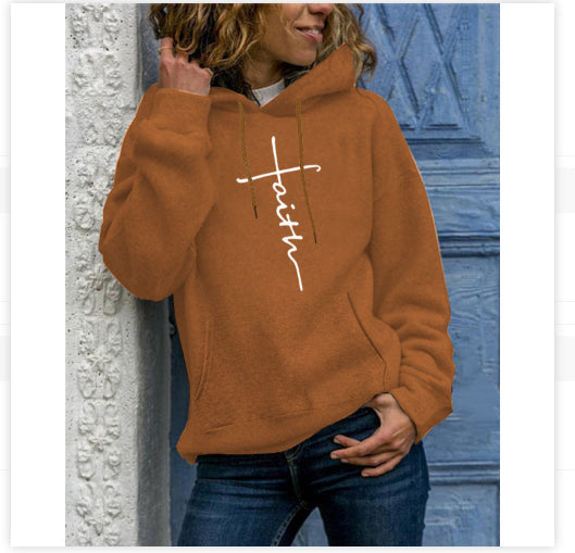 Long-sleeved fleece women's shirt autumn and winter pattern embroidered hooded sweater sports women's clothing