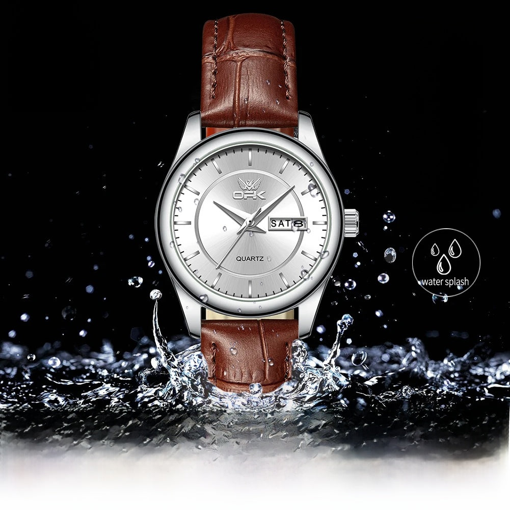 Women's 28mm Day-Date Quartz Watch, Crocodile-Embossed Leather