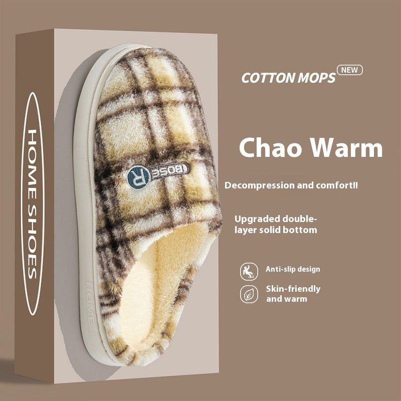 Women's Home Plush Warm Non-slip Plaid Cotton Shoes See size chart under “more details”