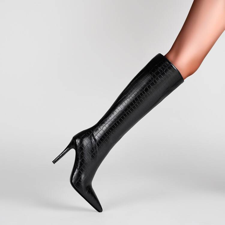 Solid Color Zipper Pointed Stiletto Heel Boots