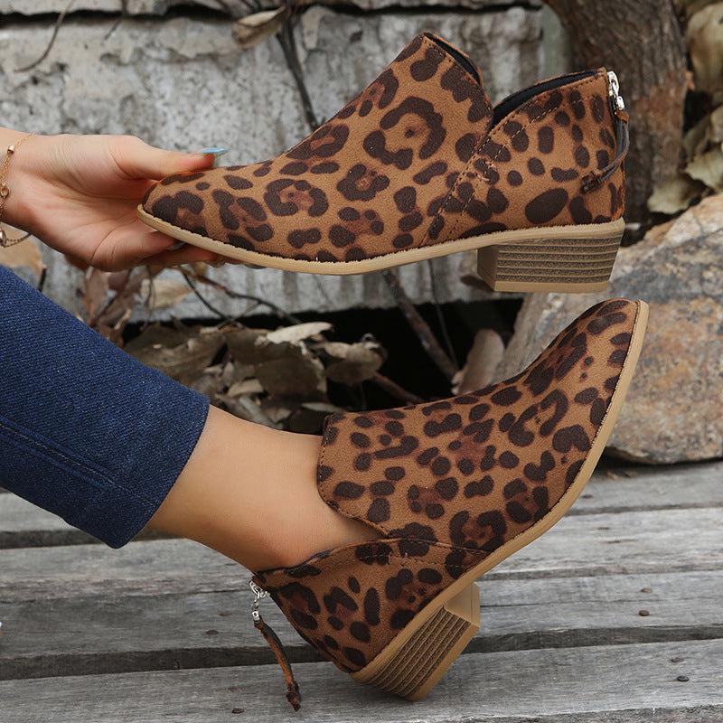 Women's Chunky Heel Zipper Back Ankle Boots
