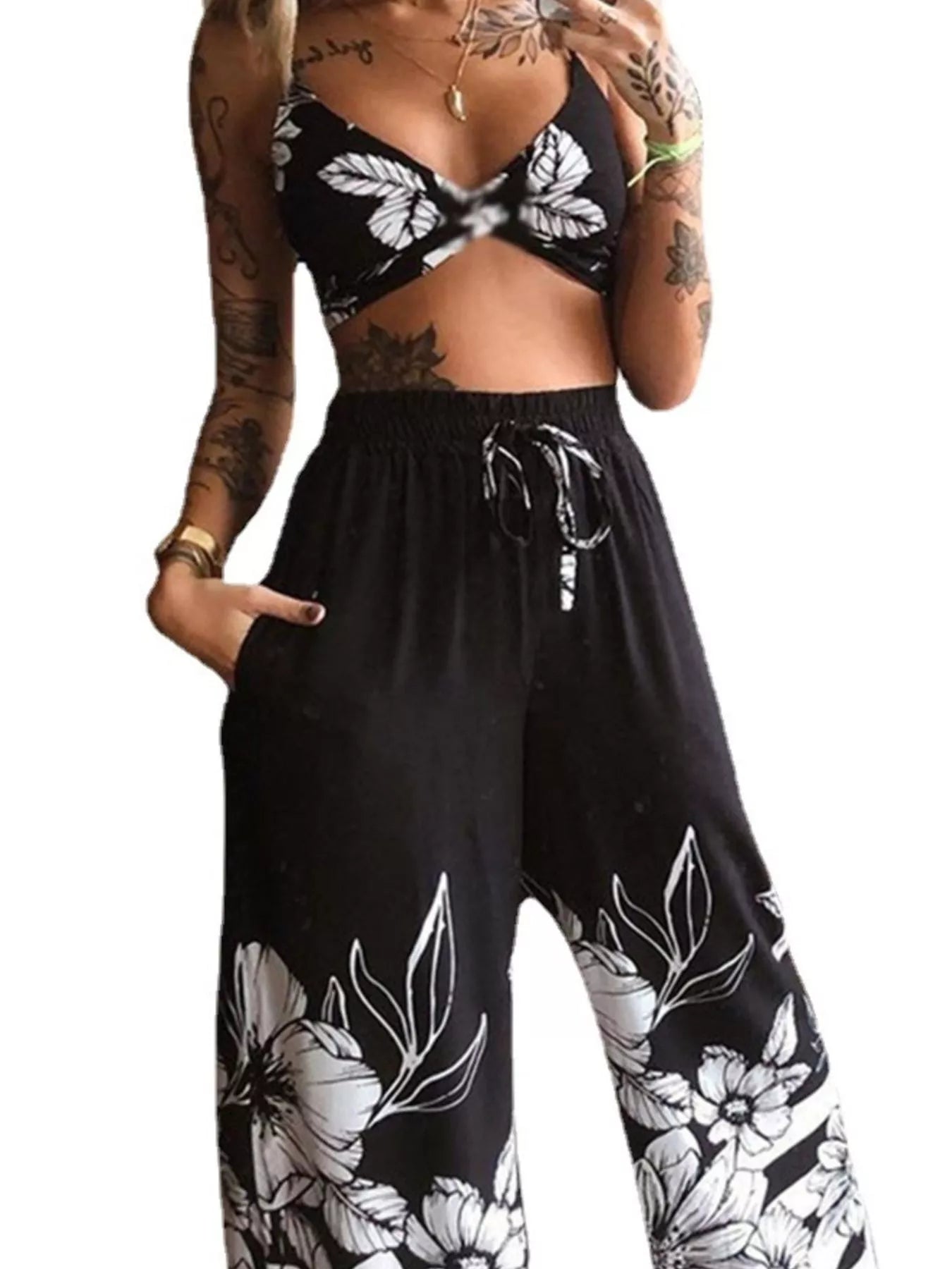 Conjunto de Top y Pantalones con Estampado Mariposa Bohemio