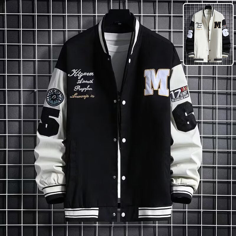 Men's Varsity Casual Letter Number Button Down Streetwear Jacket