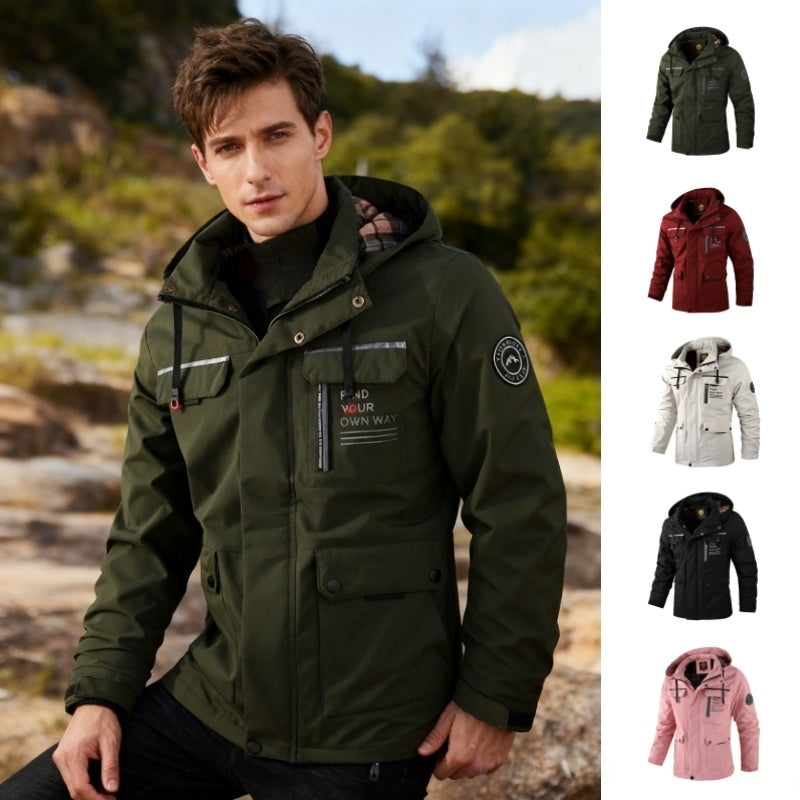 Chaqueta cortavientos informal de moda para hombre, chaqueta con capucha, impermeable, para exteriores, de caparazón blando, abrigo de invierno, ropa abrigada y gruesa