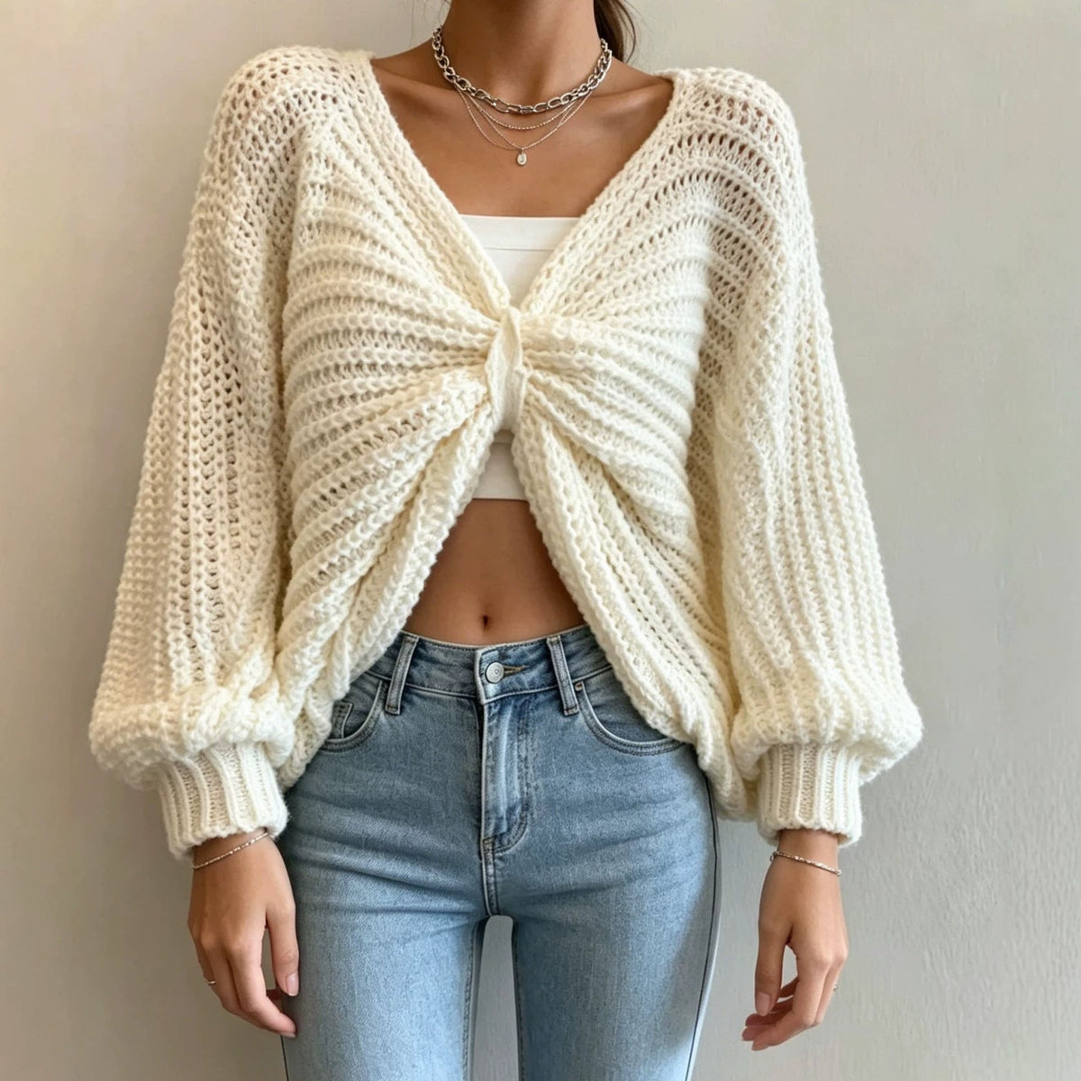 Irregular Knitted Pullover Sweater Top For Women