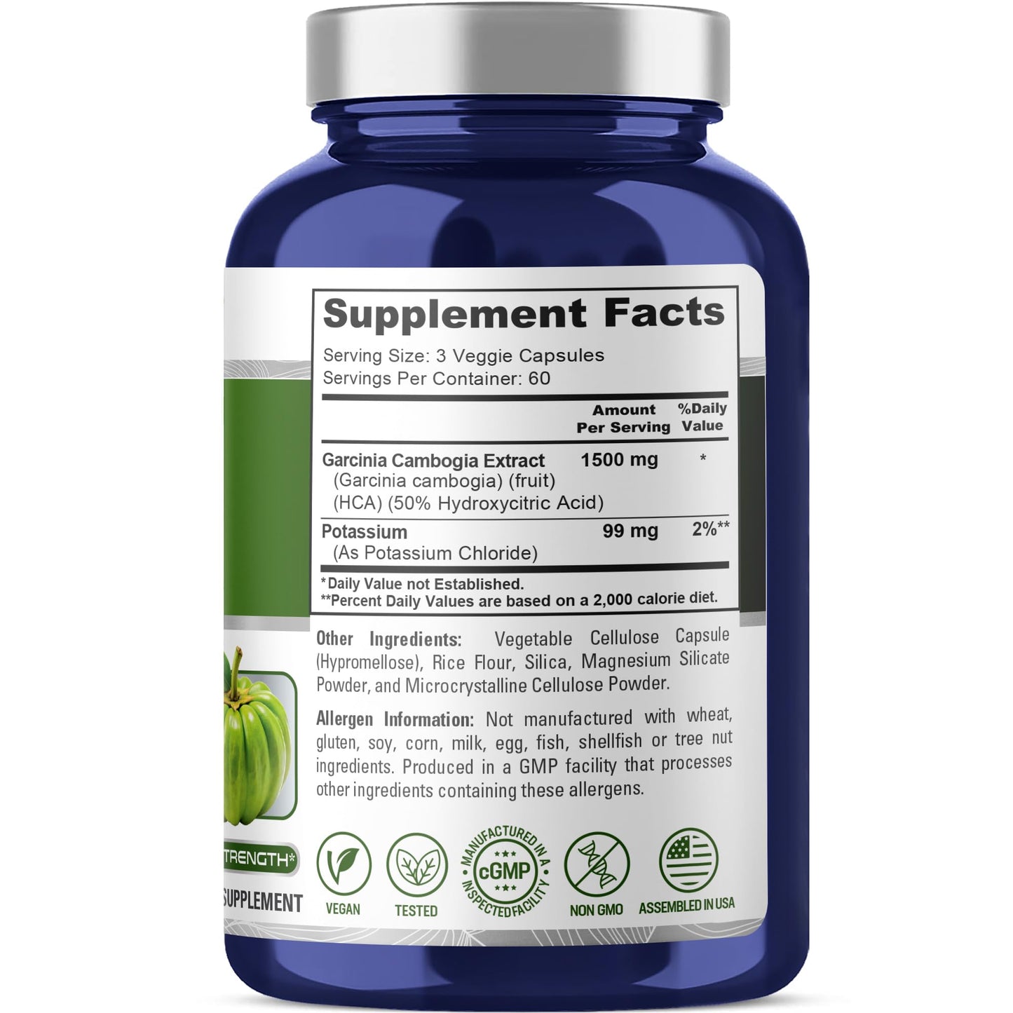 NusaPure Garcinia Cambogia 180 Veggie Capsules 1500mg (Vegetarian, Non-GMO, Vegan)