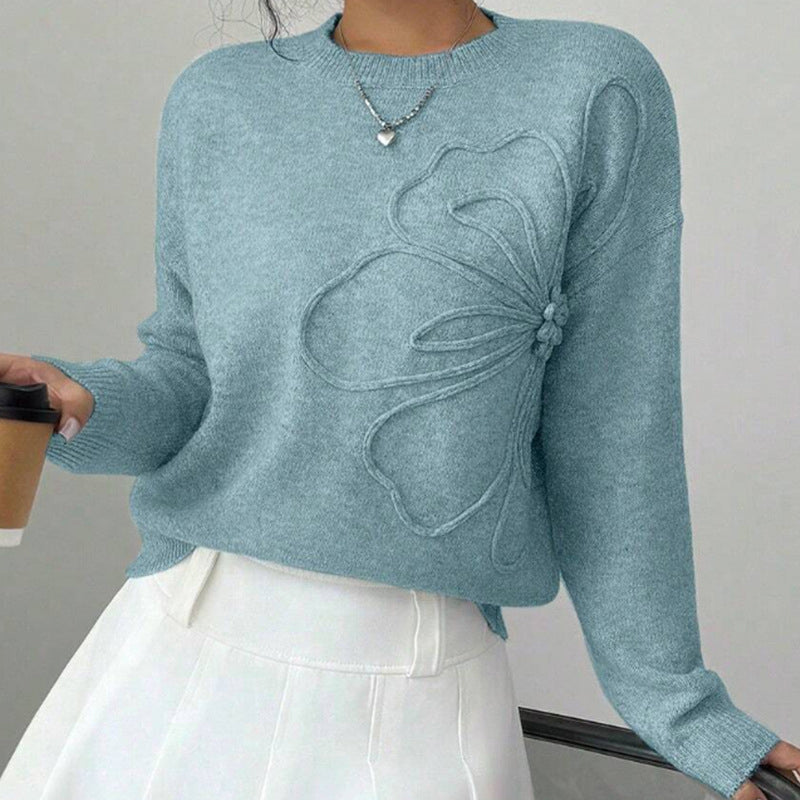 Suéter elegante floral para mujer - Jersey informal de manga larga con cuello redondo