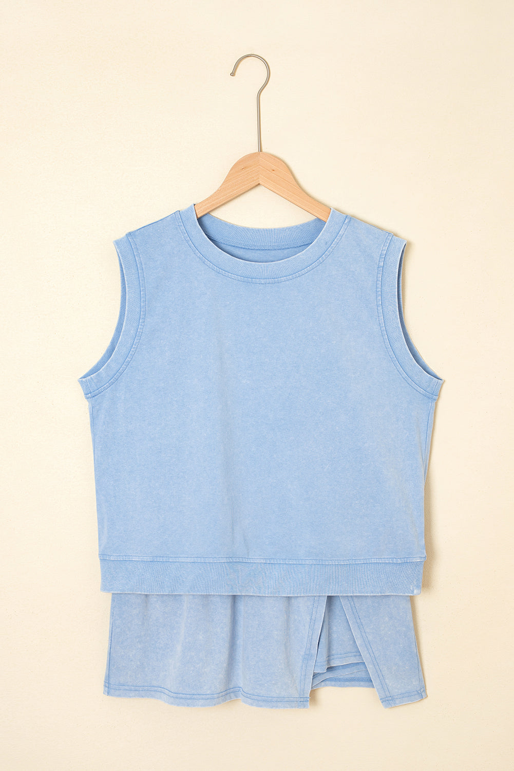 Conjunto de dos piezas de top sin mangas y falda con abertura de algodón lavado mineral Myosotis