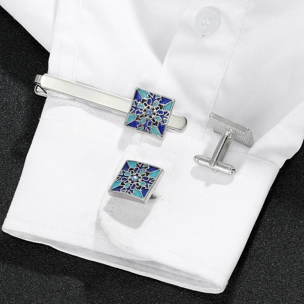 Men's Creative Blue Pattern Cufflinks Gift Box