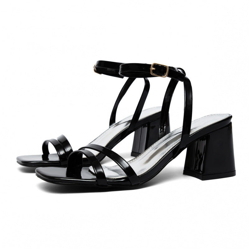 Womens Chunky-heeled Soft Single-strap Buckle Shoes
