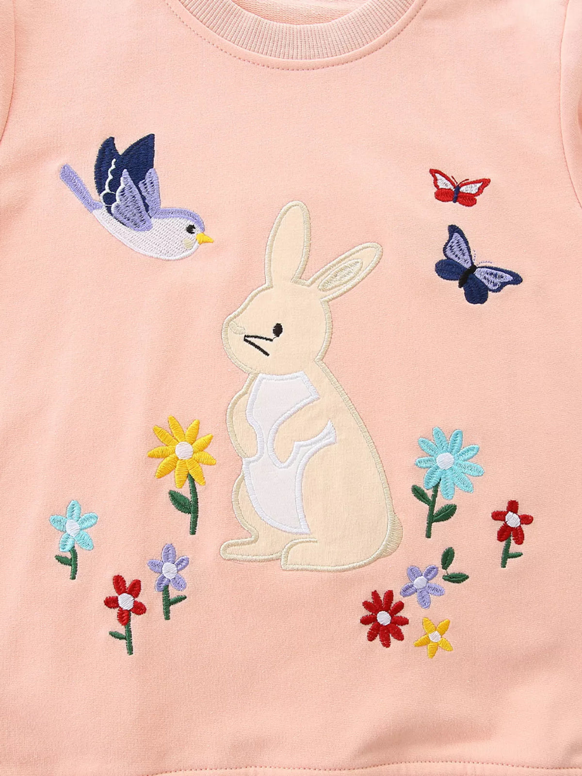 Children's Cute Bunny Embroidered Round Neck Sweatshirt