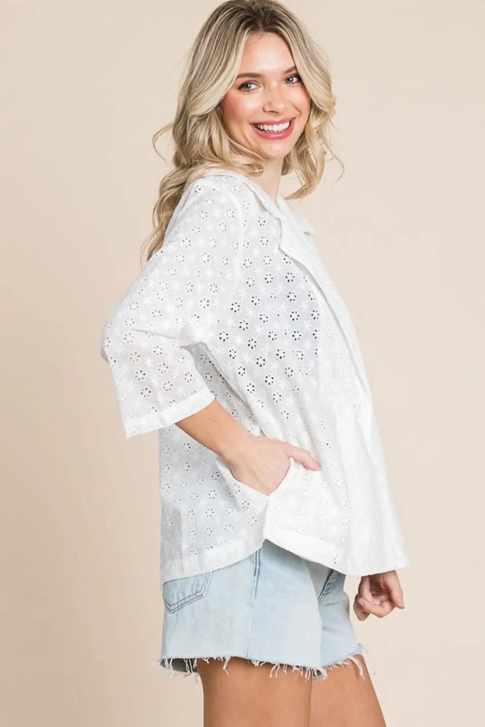 Women's Fashion Jacket Jacket - Eyelet Detail - Chic Style