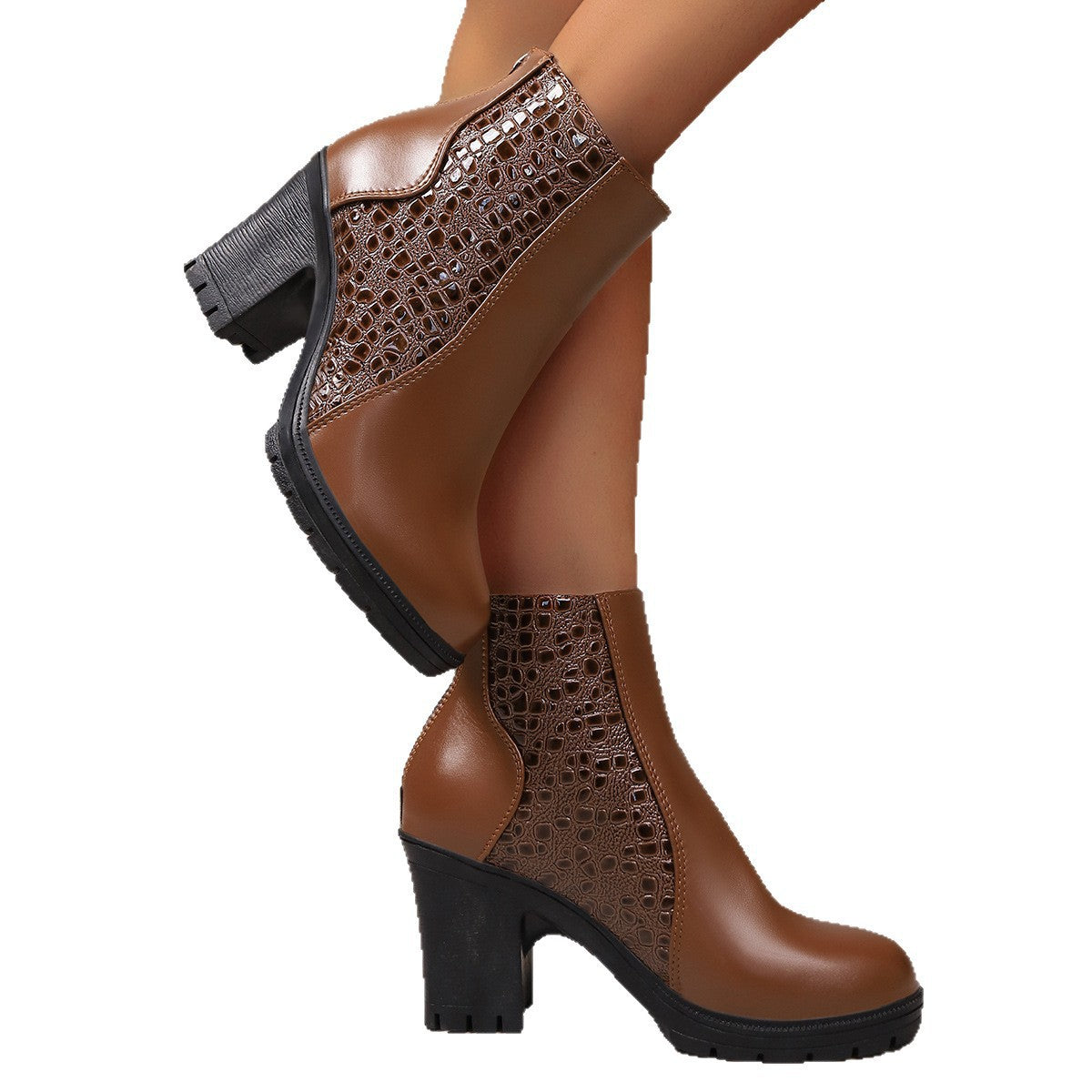 Women's Chunky Heel Wedges with Back Zipper