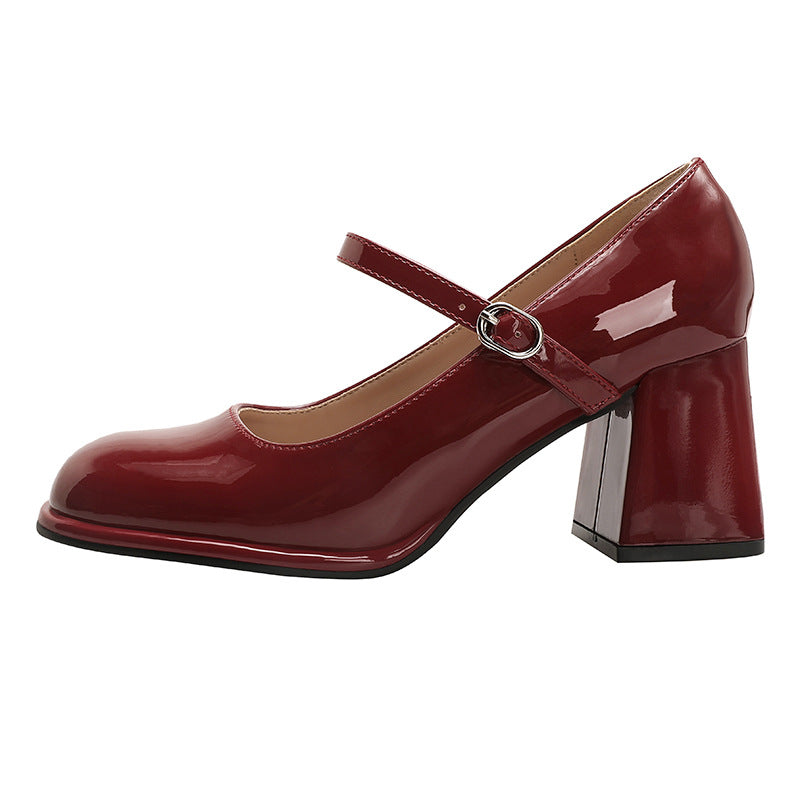 Women's One-Strap Thick Heel Round-Toe Shoes