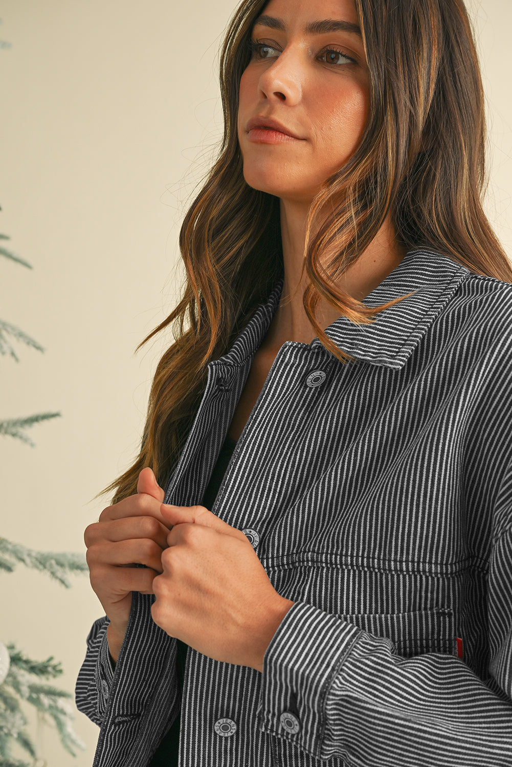 Chaqueta vaquera oversize con bolsillo, lavada a la piedra, a rayas azules