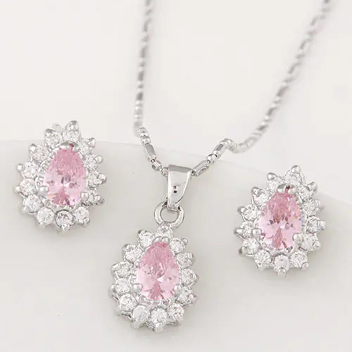 Conjunto de pendientes y collar de circonita de cristal coreano