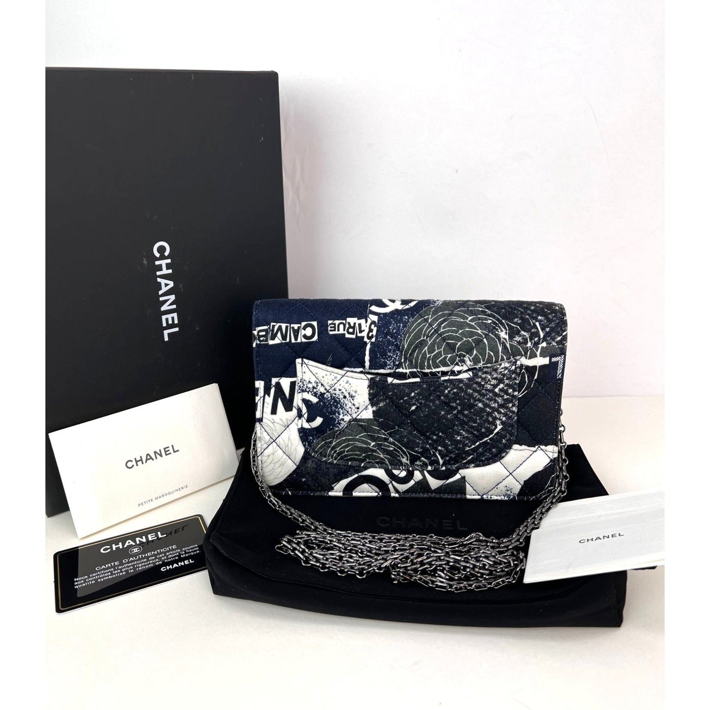 Chanel Reissue 2.55 Quilted Printed Canvas Limited Edition Wallet on a Chain Clutch RARE