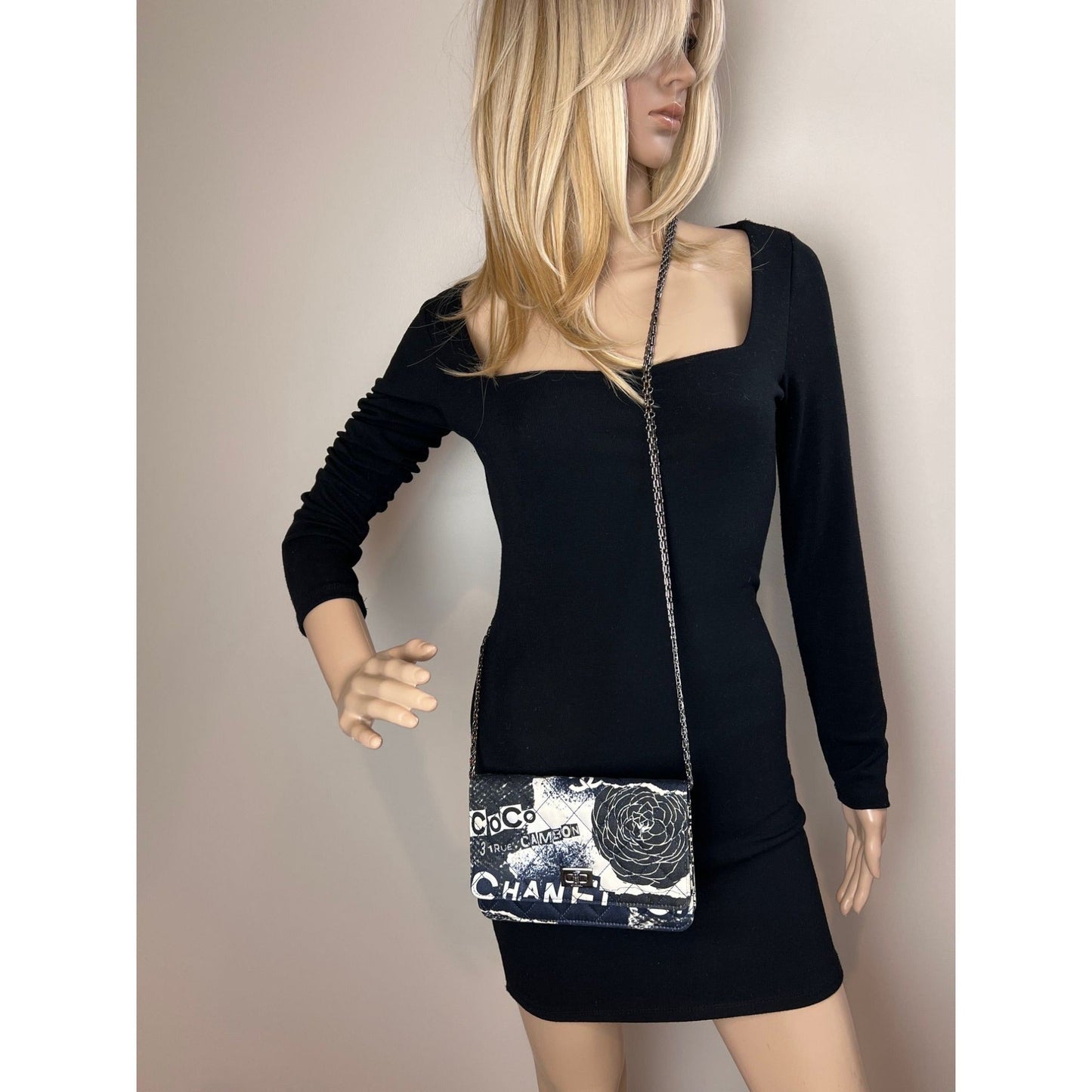 Chanel Reissue 2.55 Quilted Printed Canvas Limited Edition Wallet on a Chain Clutch RARE