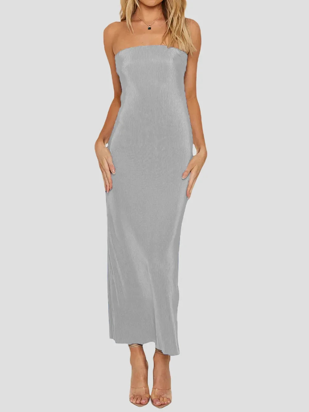 Lace-Up Back Tube Maxi Dress