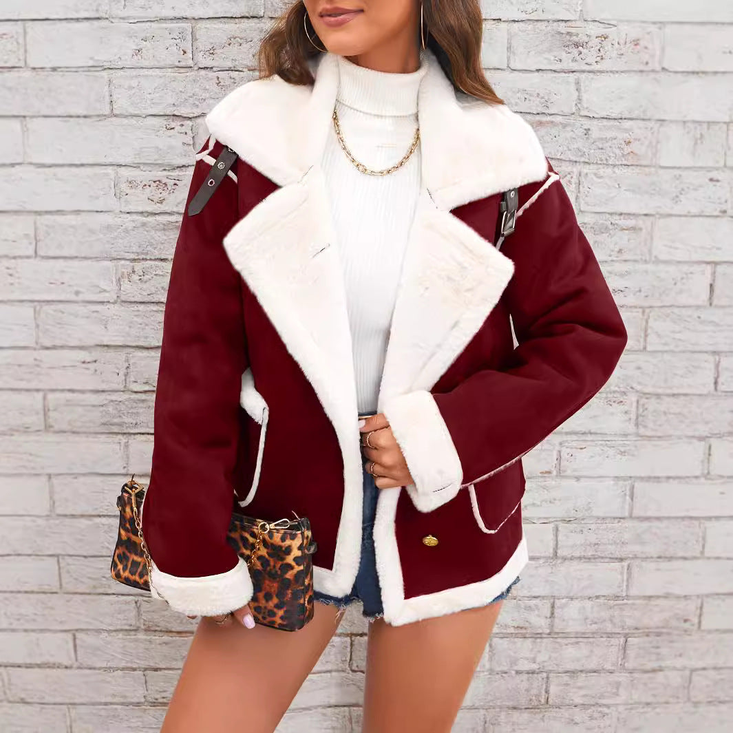 Fashion Polo Collar Plush Jacket Winter Warm Casual Jacket See size chart under “more details”