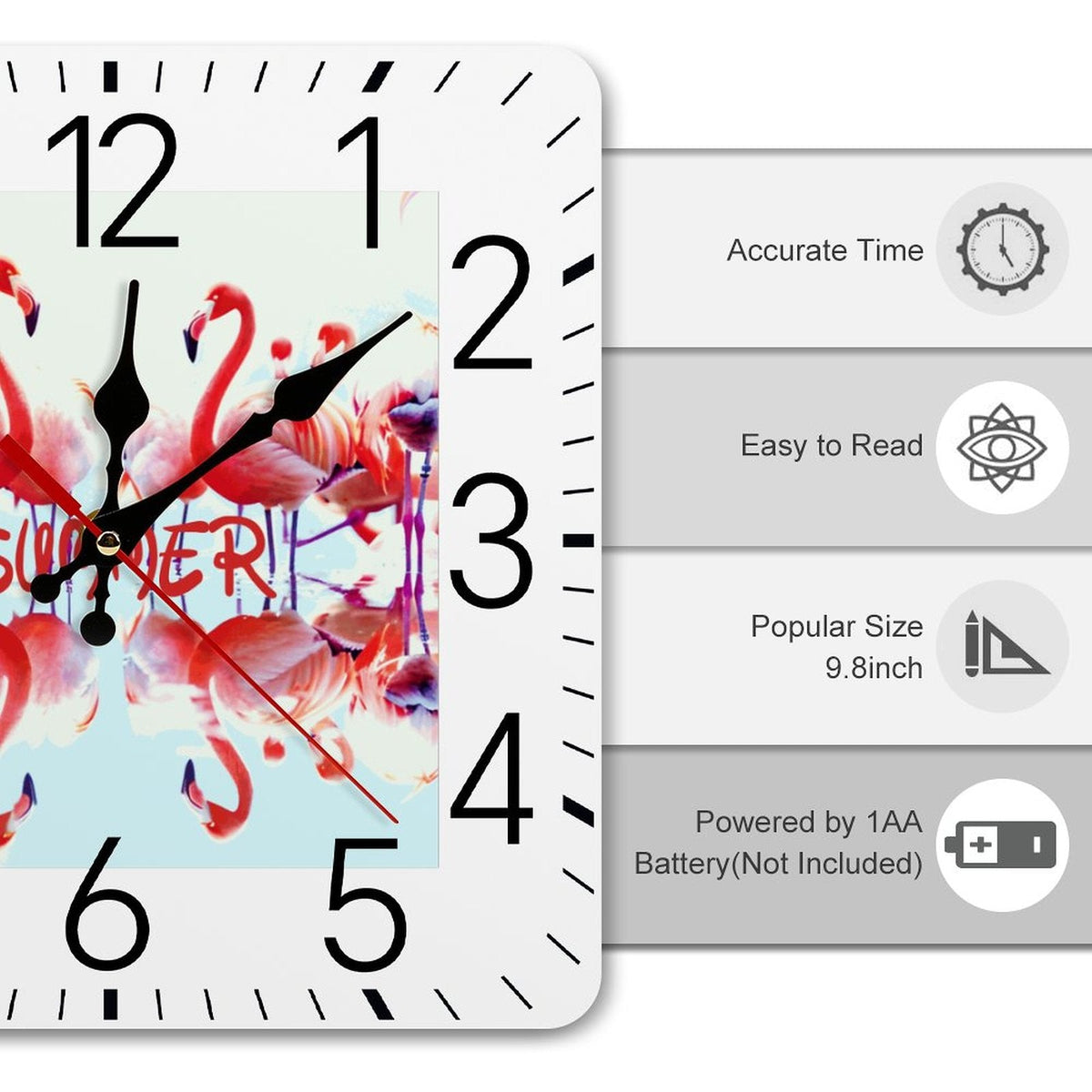 Pink Flamingos Summer Design Square Wall Clock - 9.8" x 9.8"