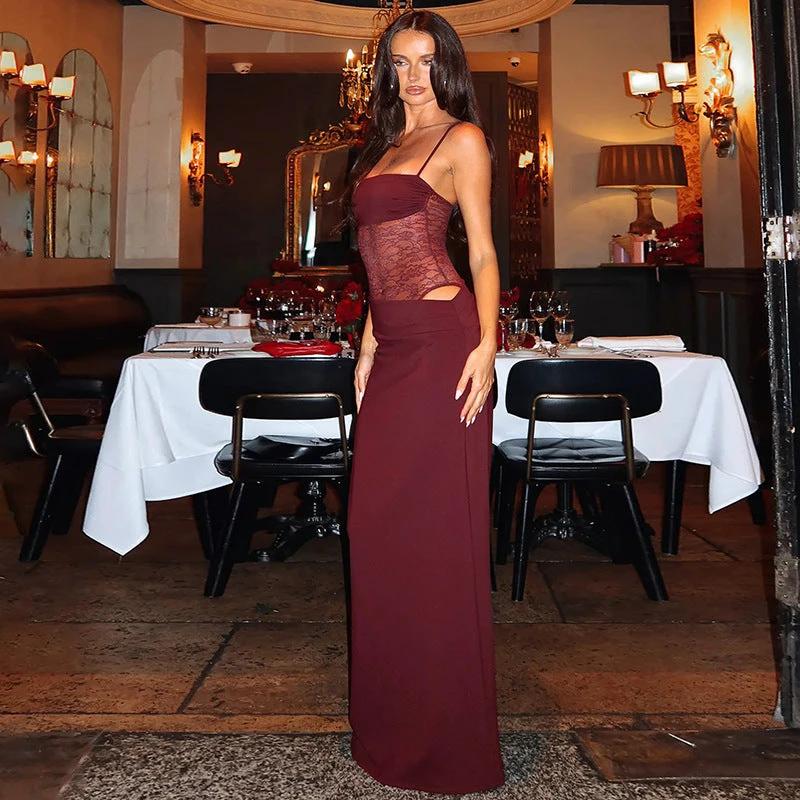 Y2K Lace Suspender Dress Fashion Sexy Lace Long Dresses Party Evening Club Beach Clothing For Women