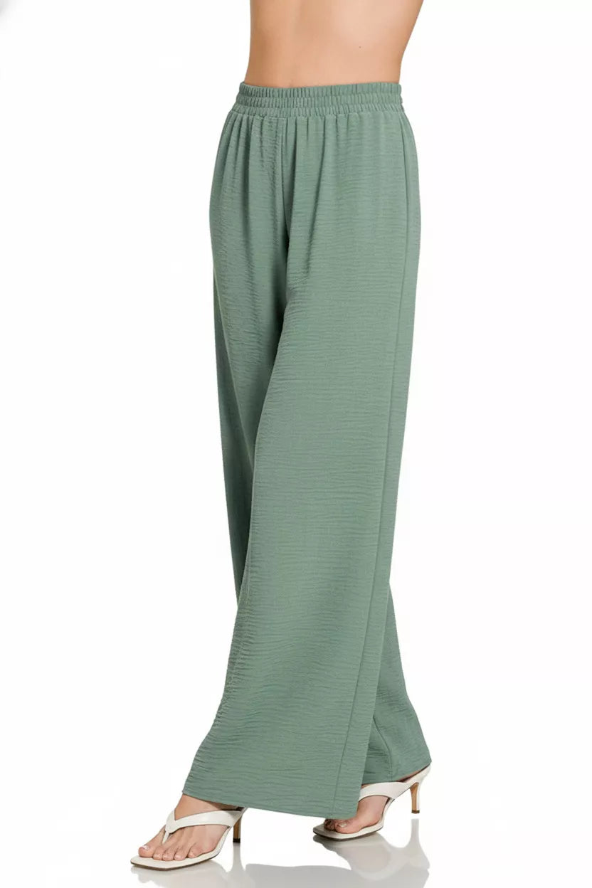 Pantalones Zenana Tejidos con Cintura Elástica y Tejido Transpirable
