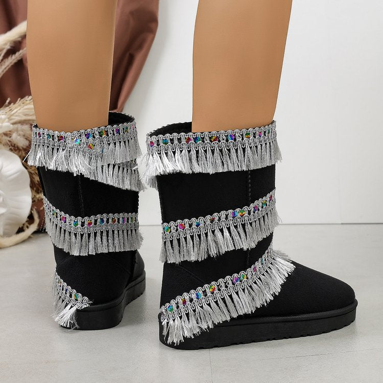 Women's Tassel Beaded Platform Short Shaft Boots, 2026 New Autumn Winter Premium Comfortable Versatile Snow Boots