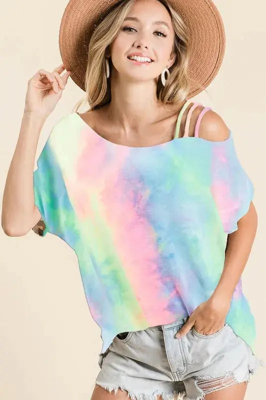 Top de un hombro para mujer - Estilo Tie Dye de un hombro - Estilo de moda