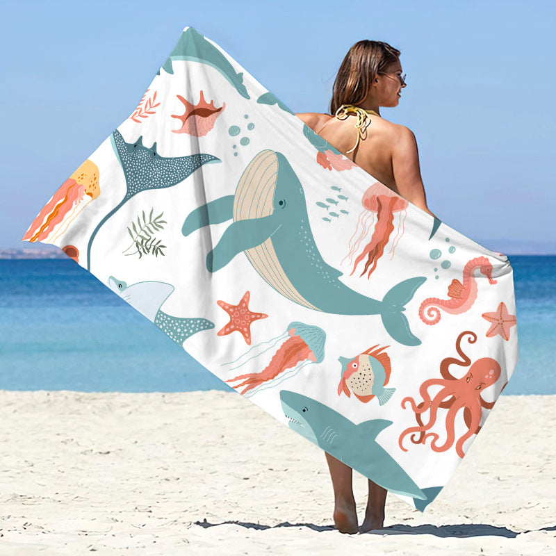 Printed Microfiber Quick-drying Beach Summer Sunscreen Shawl Double-sided Velvet Swimming Towel