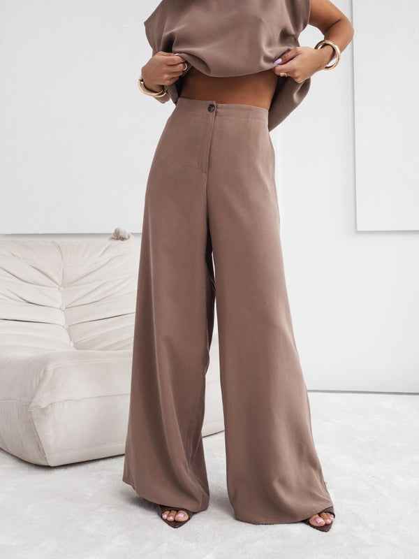 Women's 2 Piece Casual Set Short Sleeve T-Shirt Vest Loose Wide Leg Pants Seasonal Comfort