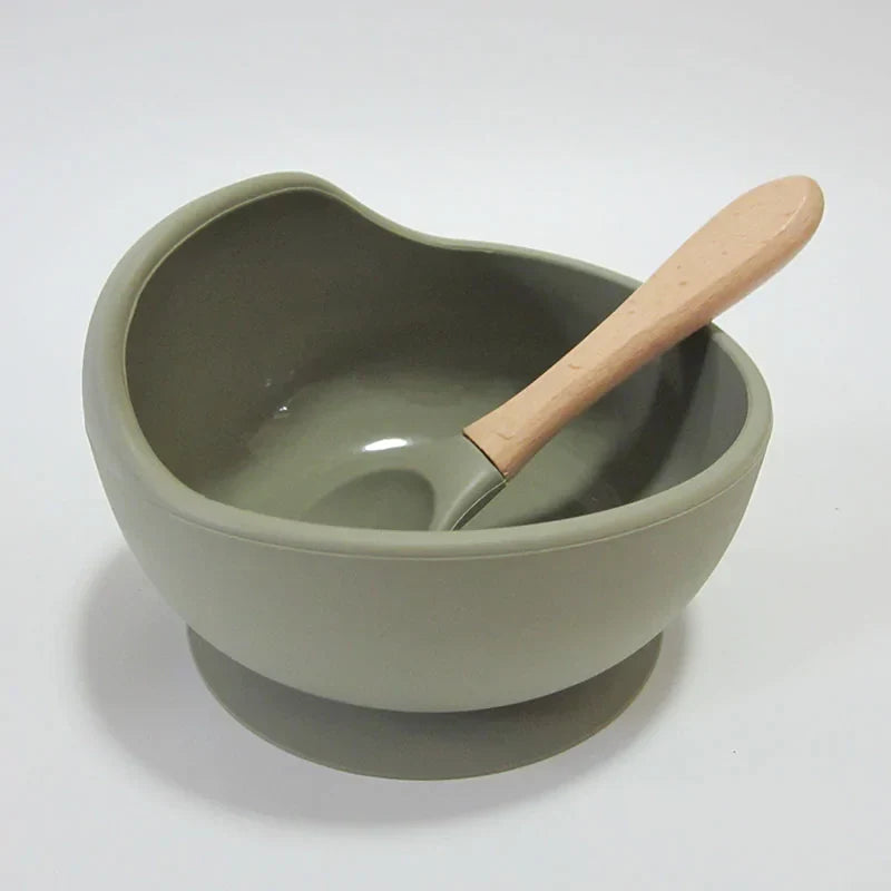Baby Silicone Feeding Set with Wooden Spoon - # BAGE21110004