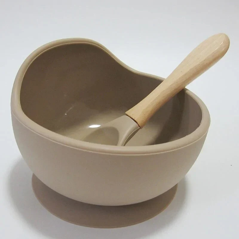 Baby Silicone Feeding Set with Wooden Spoon - # BAGE21110004