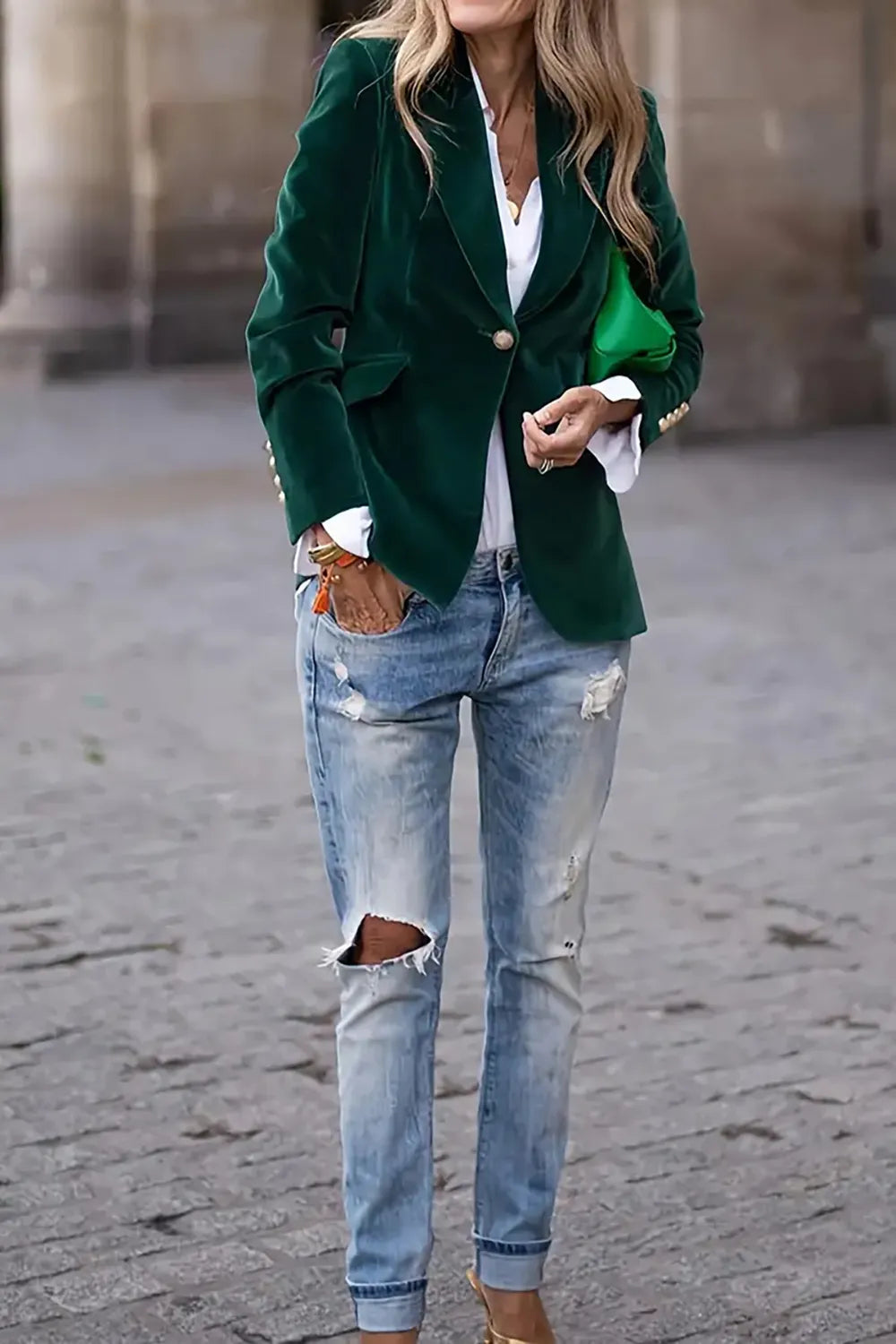 Blazer de mujer de manga larga con cuello de solapa y un botón