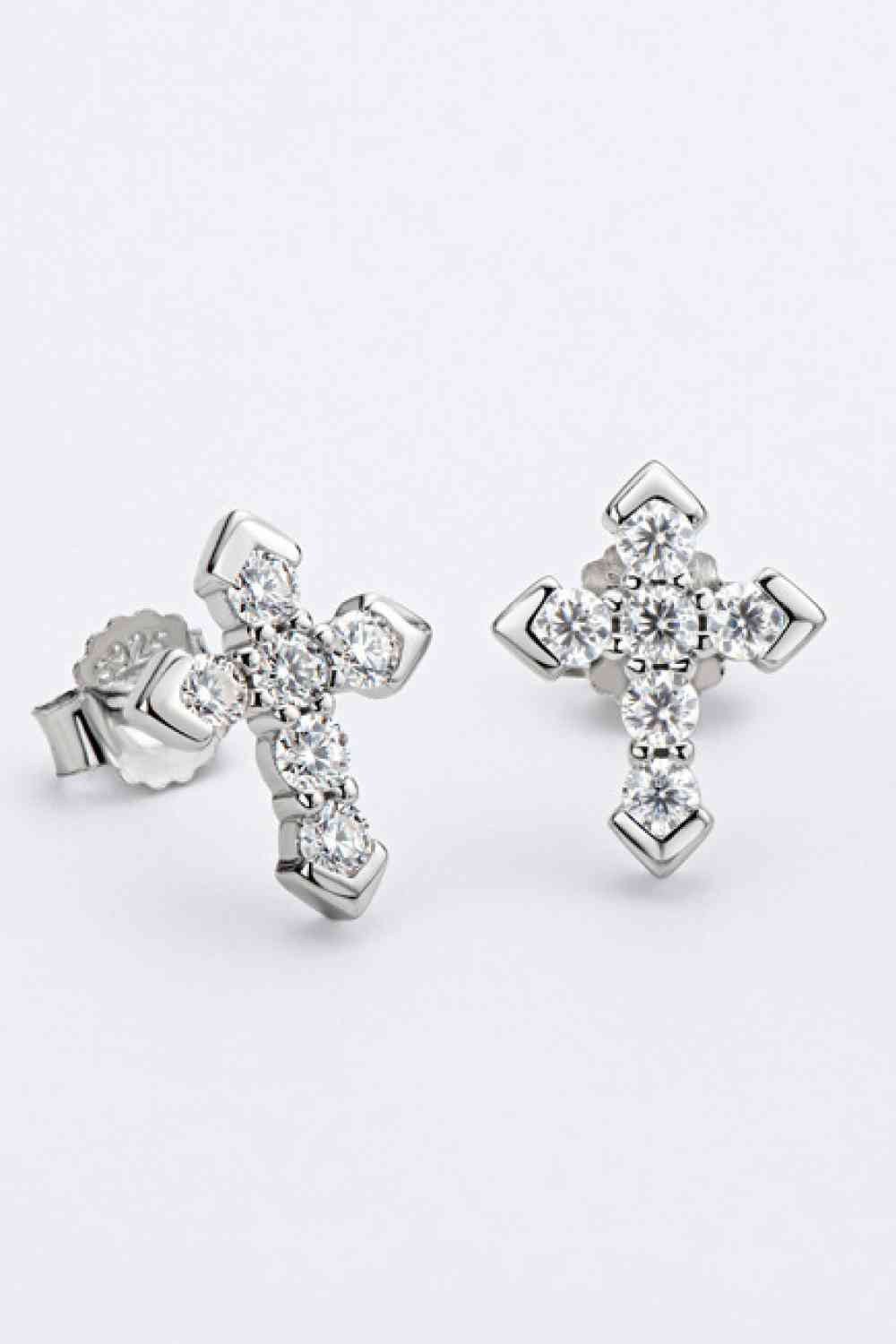 Pendientes de cruz de moissanita con elegancia - Diseño minimalista en plata chapada en platino Vea la tabla de tallas en "más detalles"
