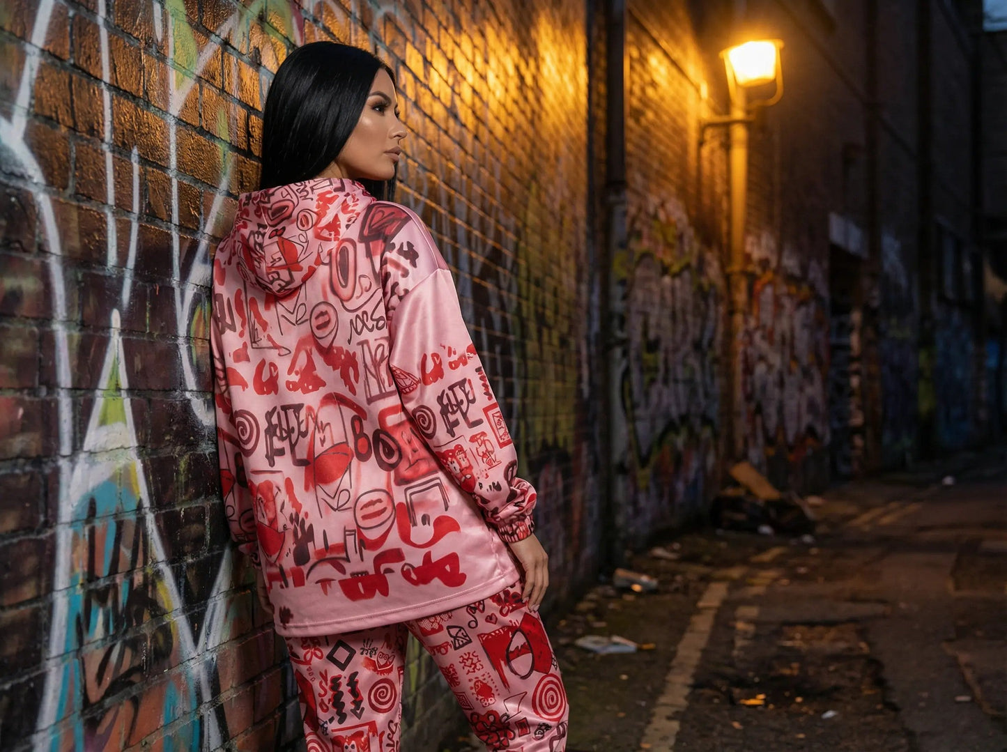 Pink graffiti scribbles on Women's Long Sleeve Fleece Hoodie JACKET ONLY new create by Designs By Kiekie
