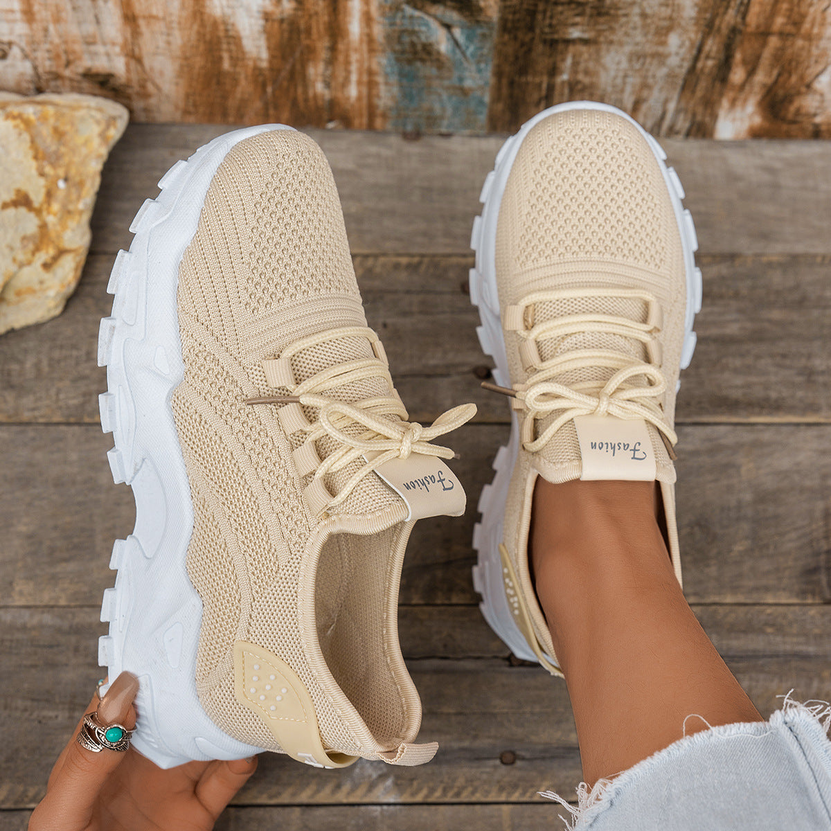 Flyknit Mesh Sneakers Women's Thin Breathable Sports Casual Shoes