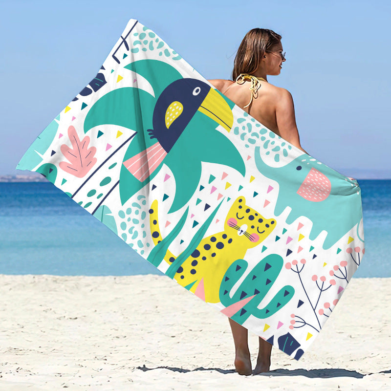 Printed Microfiber Quick-drying Beach Summer Sunscreen Shawl Double-sided Velvet Swimming Towel