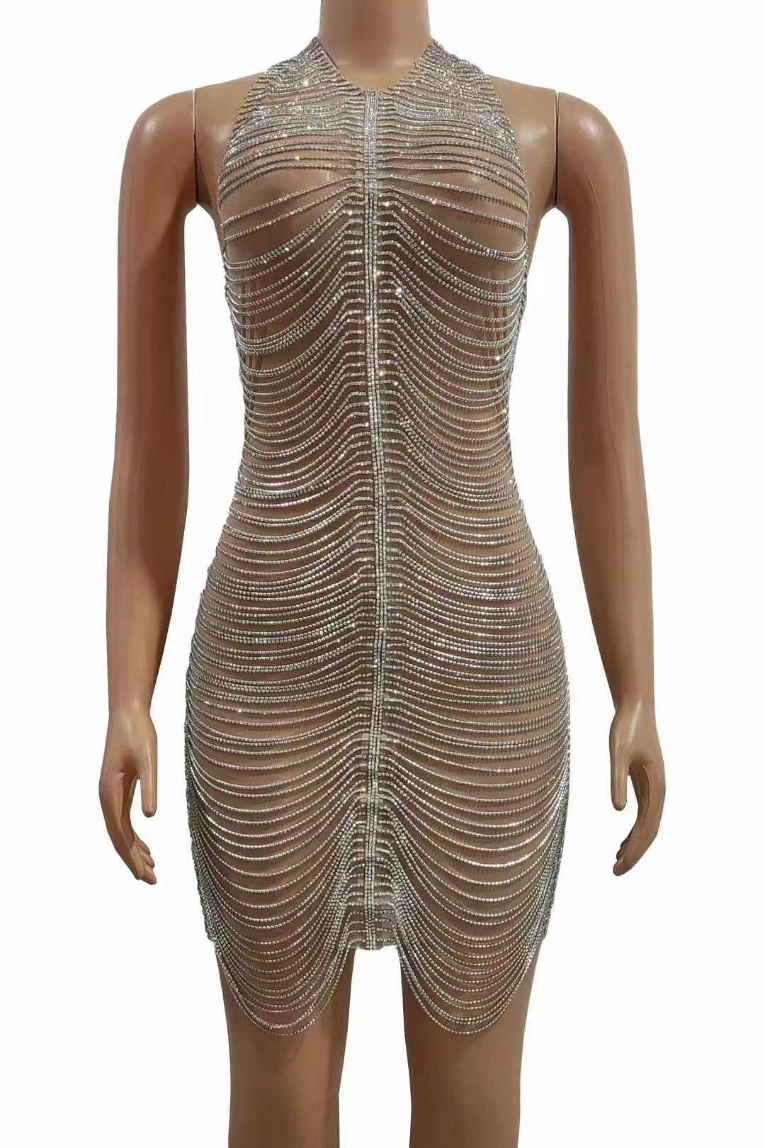 Women's Nightclub Model Dance Party Chain Shiny Hip Bag Backless Skirt See size chart under “more details”