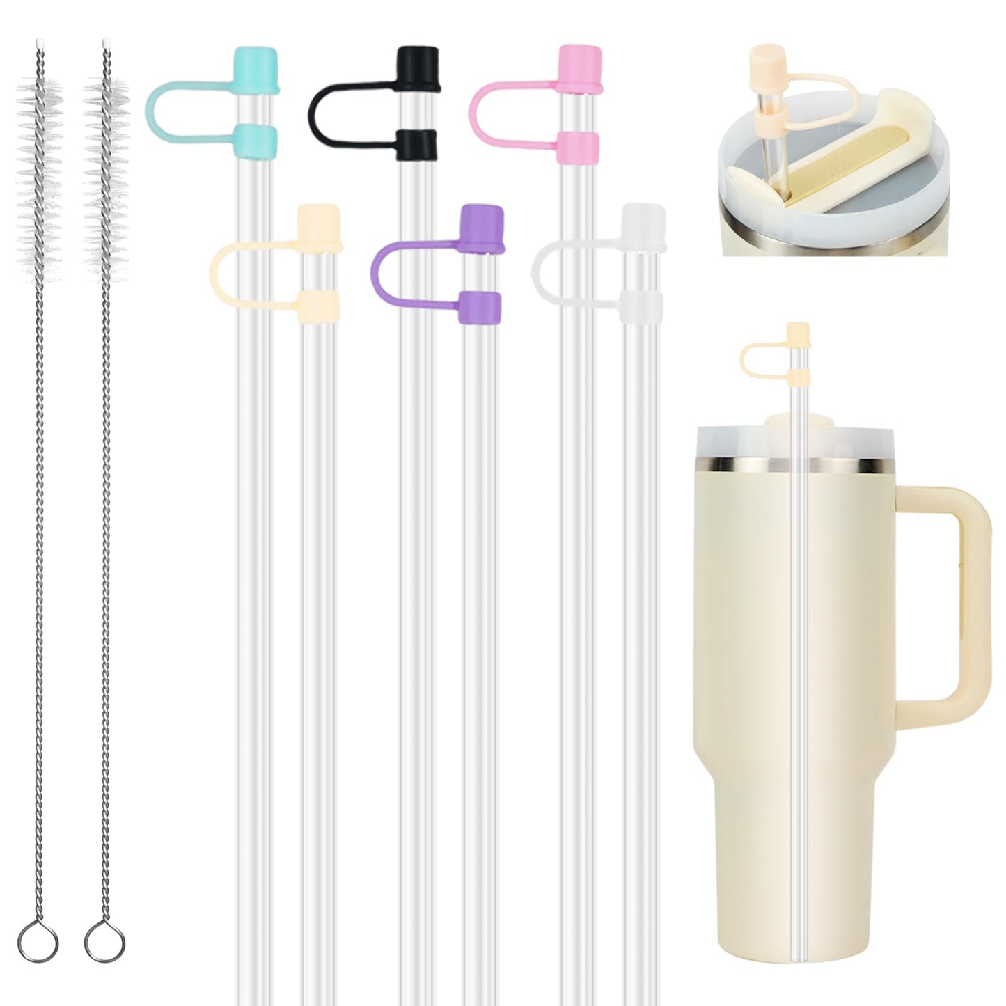 6 Stanley Straw 6 Stanley Straw Coverand 2 Stanley Straw CleanerStanley Replacement StrawStraw Toppers(simple modern+tritan straw 12.2inch/31cm longth)