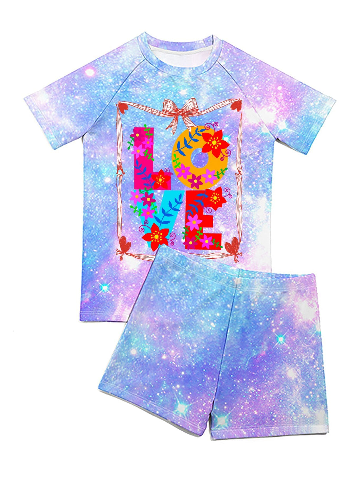 Floral LOVE Short Sleeved Swimsuit for Children (Front Printing)