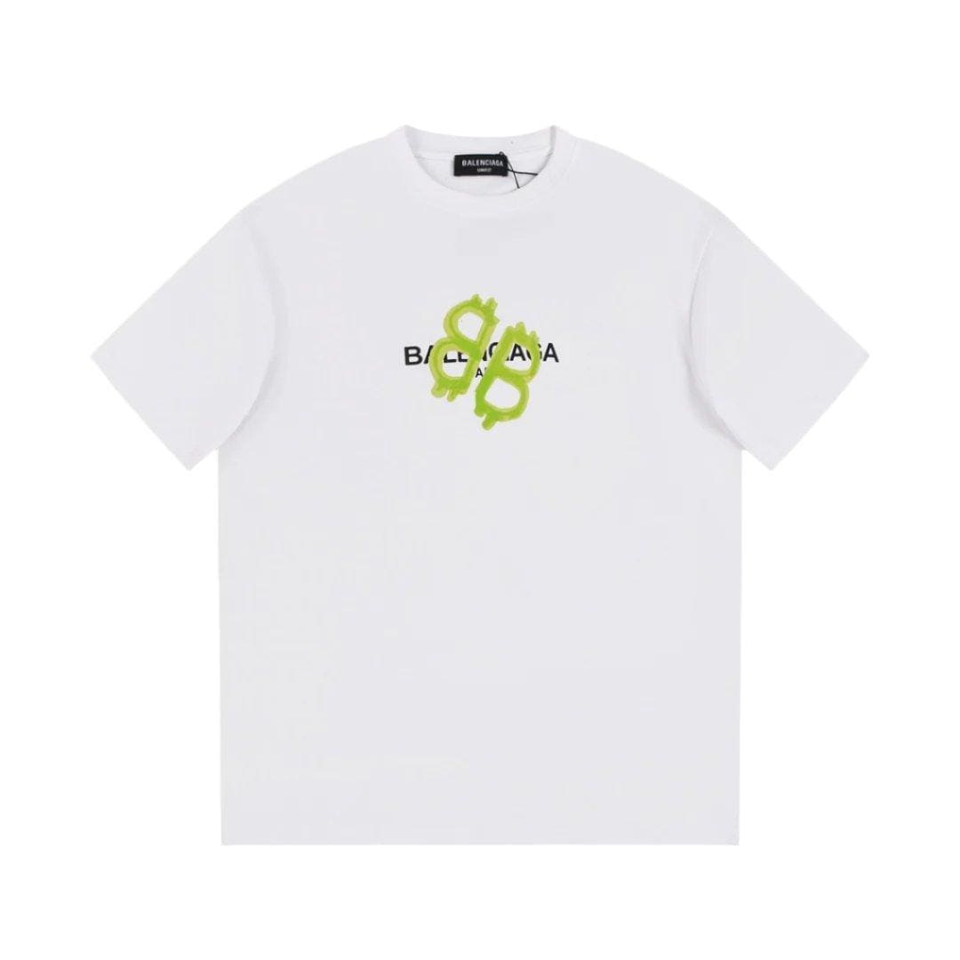 Balenciaga White & Green T-Shirt Without Collar
