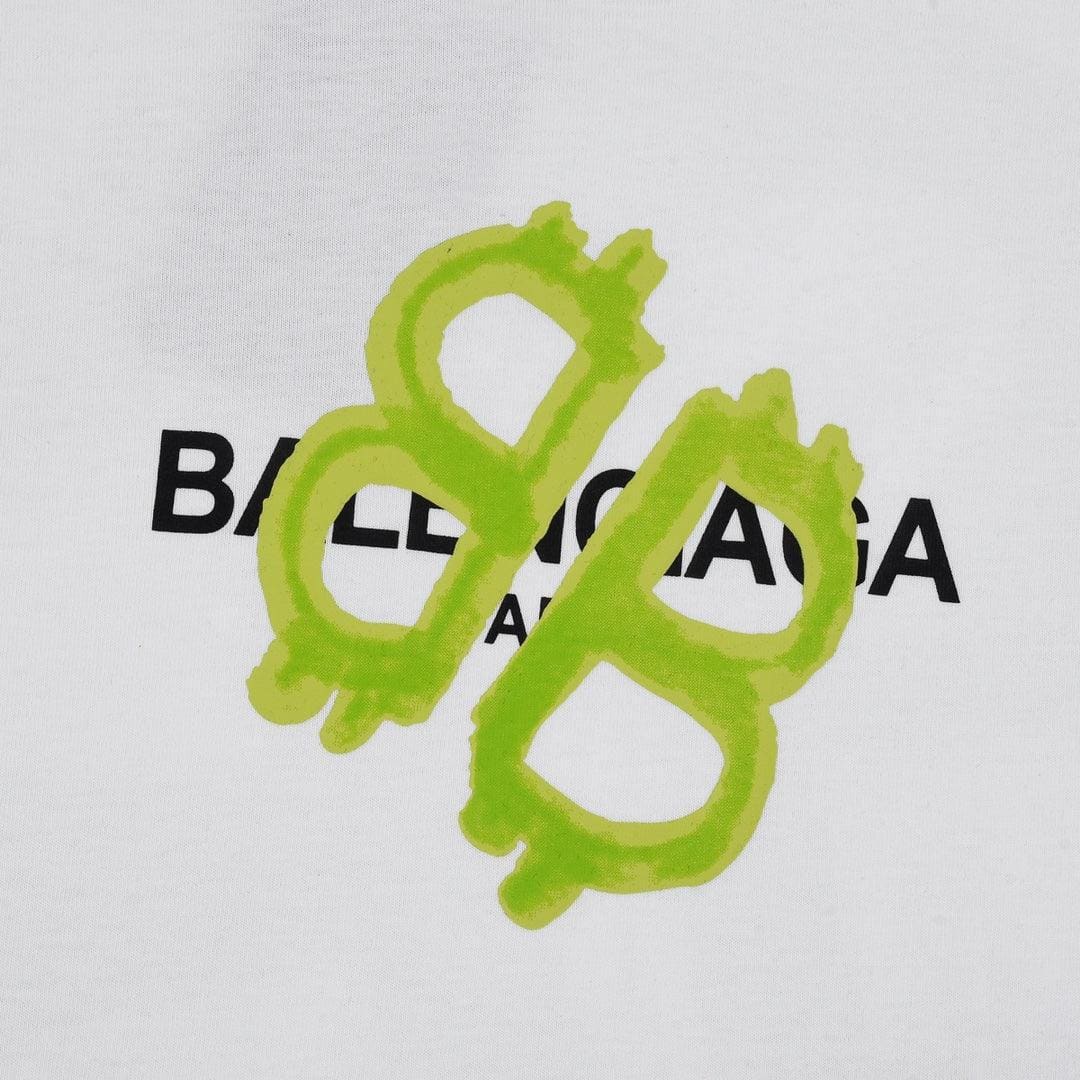 Balenciaga White & Green T-Shirt Without Collar