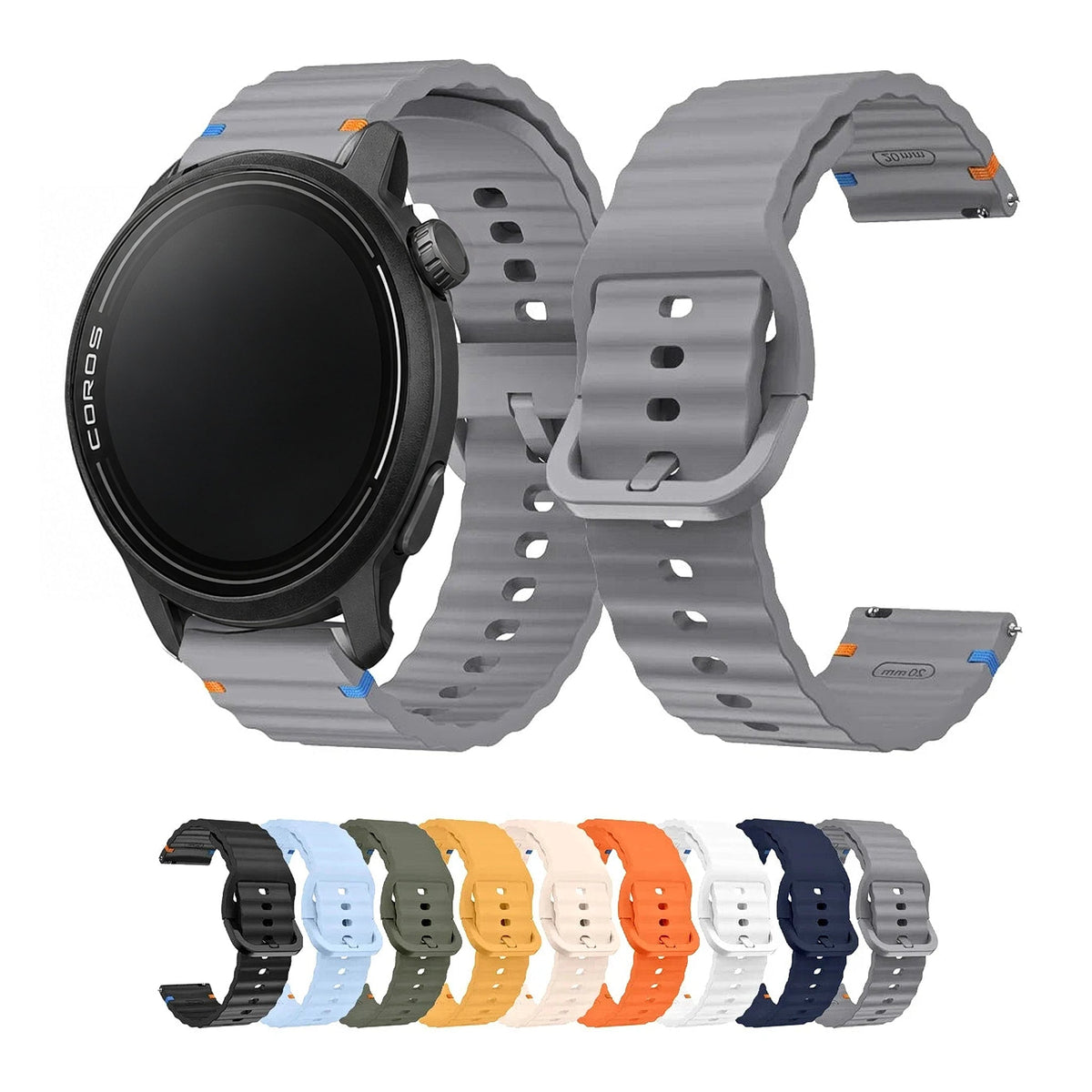 COROS PACE & APEX Wave-Ribbed Silicone Band, Matching Buckle