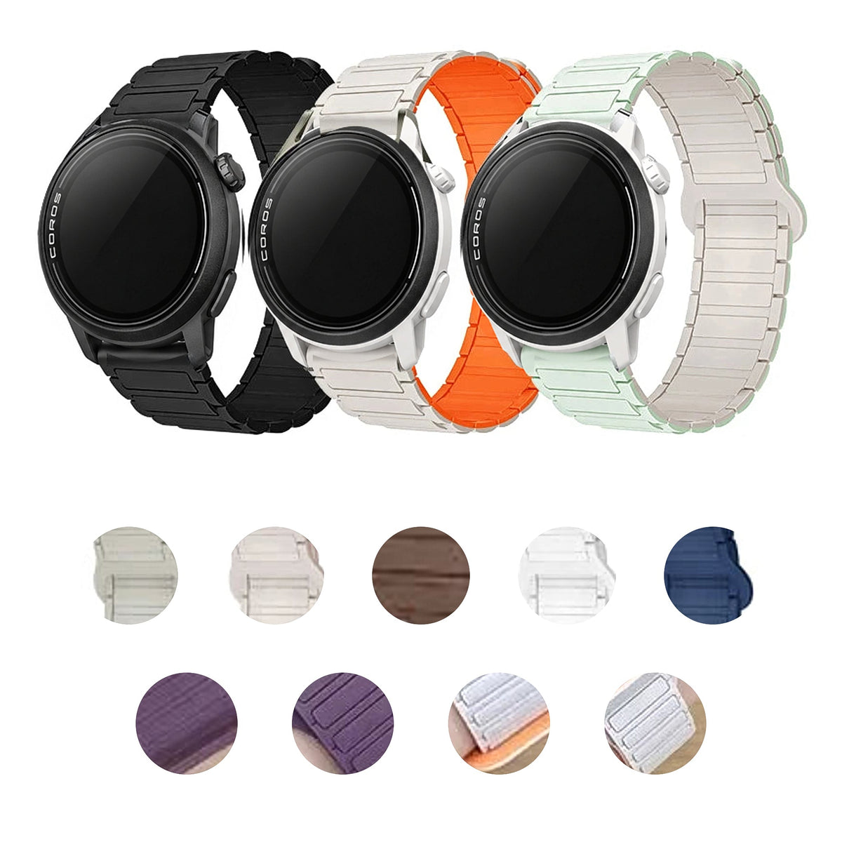 COROS PACE & APEX Ribbed Magnetic Silicone Loop Band, 36 Colors