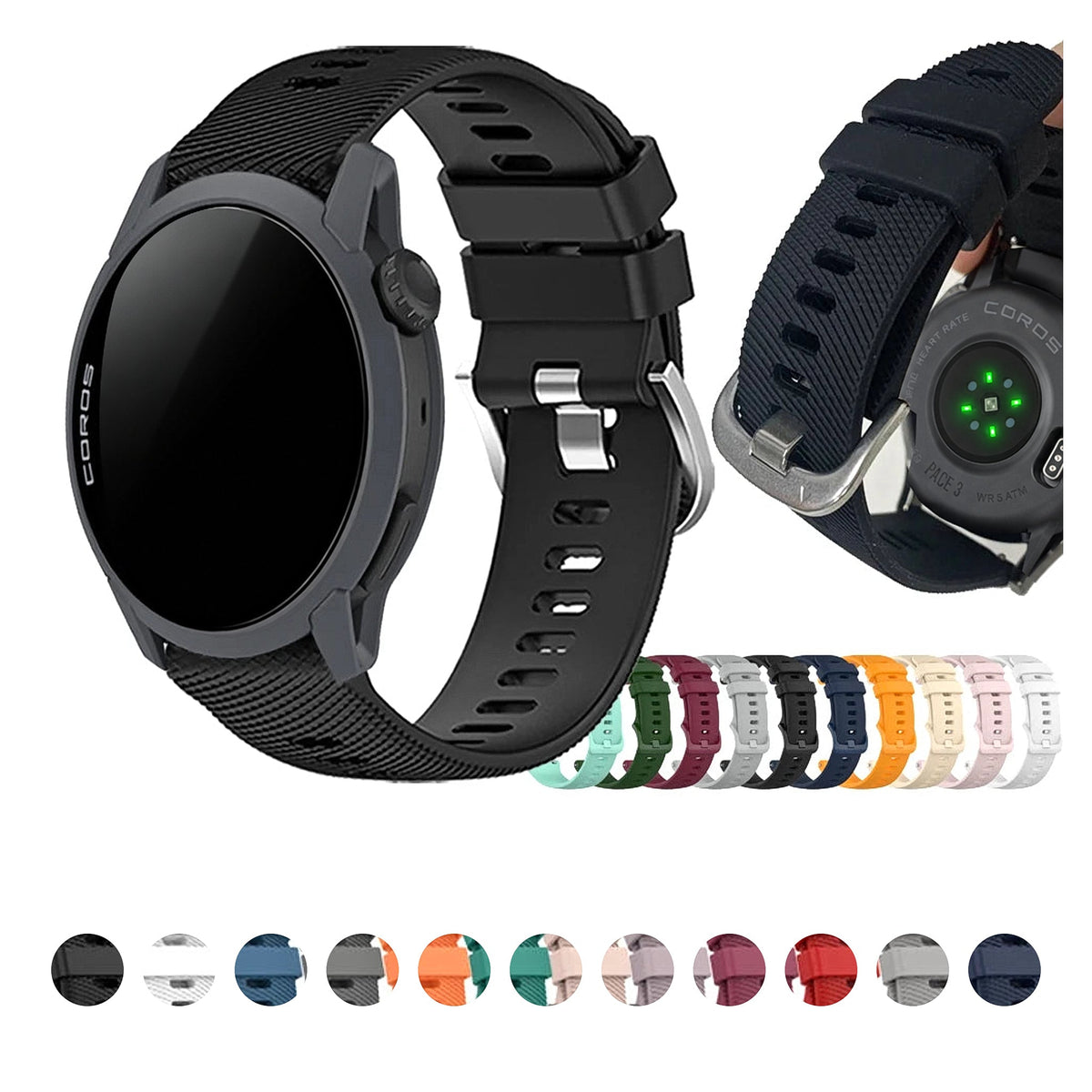 COROS PACE & APEX Textured Silicone Sport Band, Solid & Two-Tone