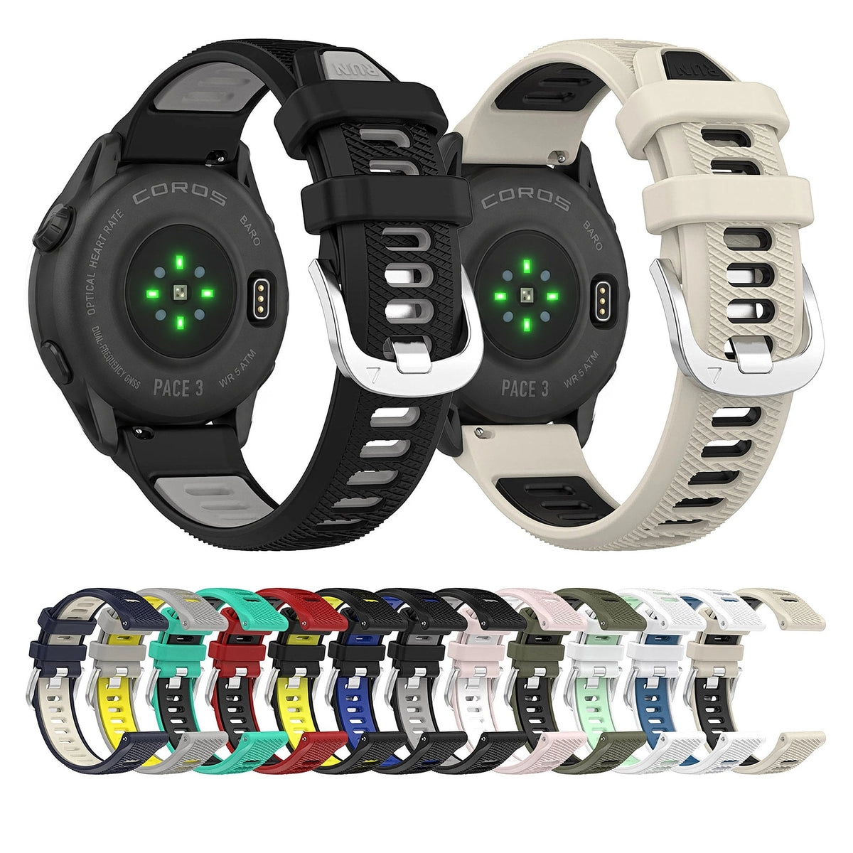 COROS PACE & APEX Two-Tone Silicone Band with Silver Buckle